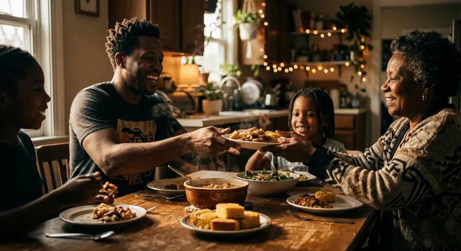 Family sharing a home-cooked meal together